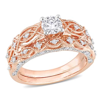 Miadora 3/4ct TDW Diamond Bridal Ring Set in 10k Rose Gold