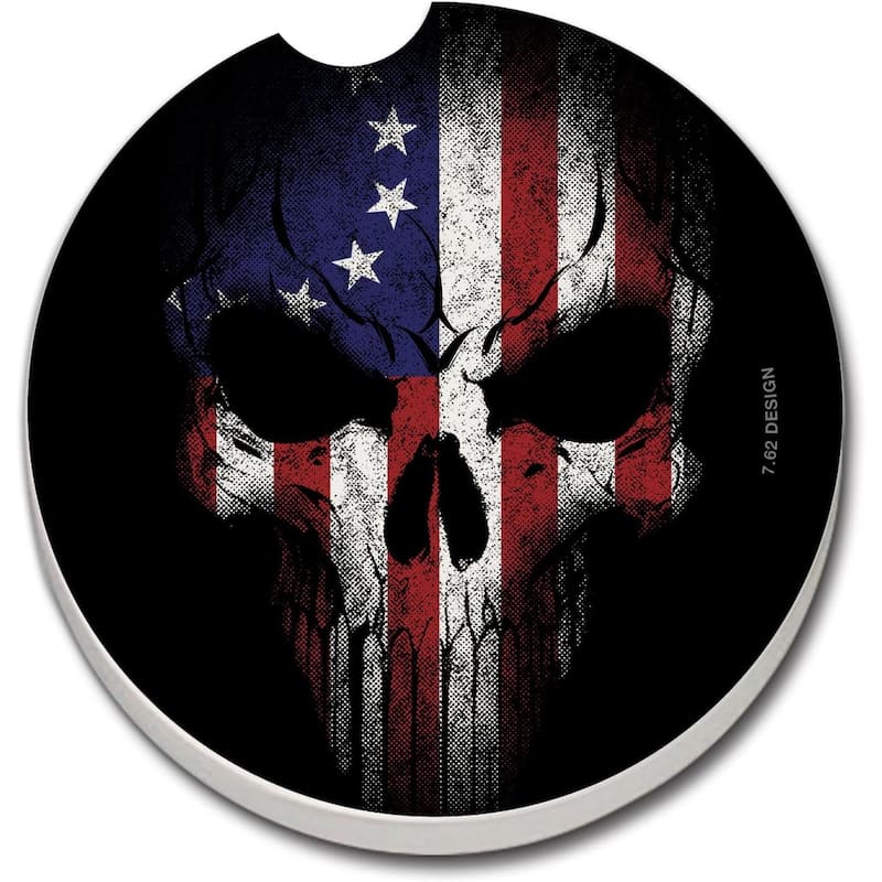 CounterArt Absorbent Stoneware Car Coaster, BR Skull, Set of 2 - Multi