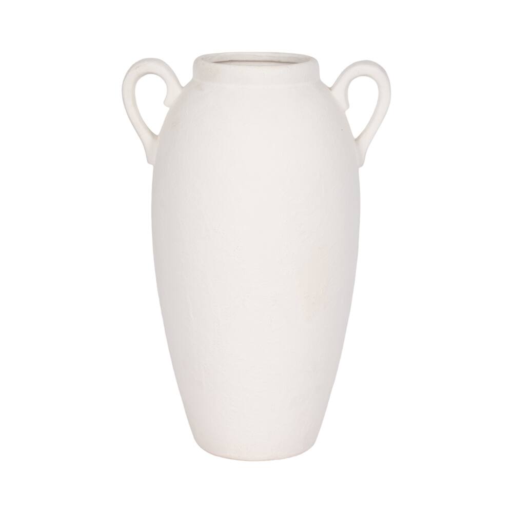 Sagebrook Home Neutral Stoneware White Textured Amphora Jug with Handles Vase
