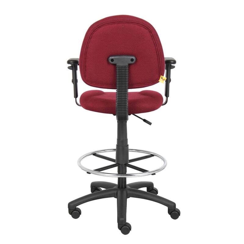 Jea Drafting Stool Chair, Adjustable, Burgundy Red Tweed, Round Footring