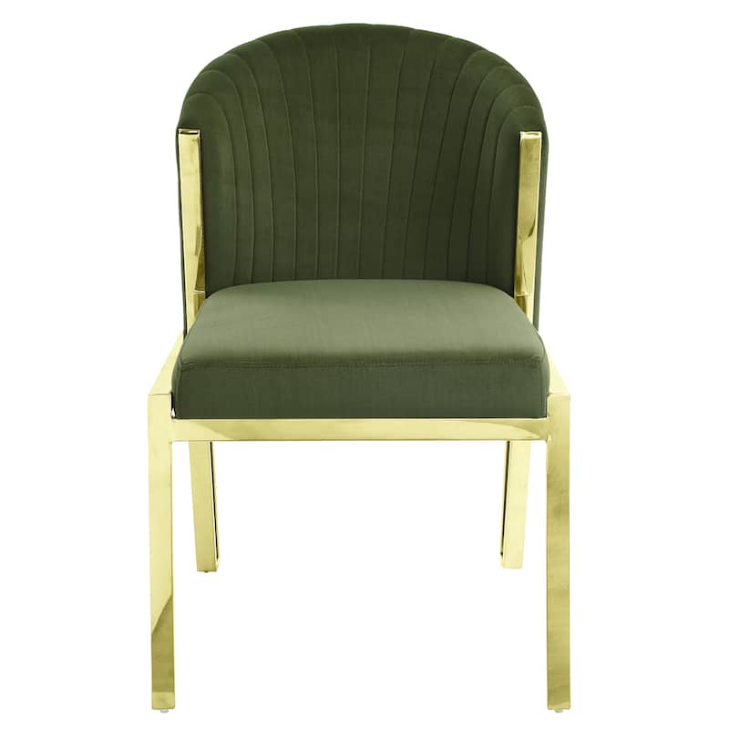 HomeRoots Set of Two Green and Gold Upholstered Velvet And Steel Wing Back Dining Side Chairs