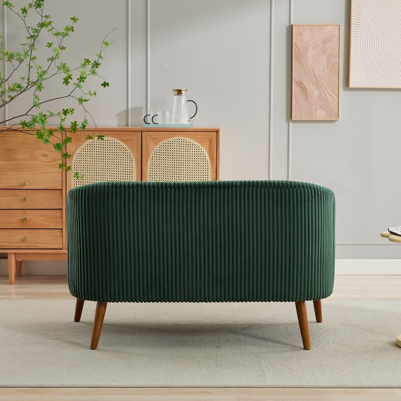 50.78" Modern Loveseat Couch Sofa, Corduroy Fabric Upholstered 2-Seat Sofa, Loveseat with Wooden Walnut Legs