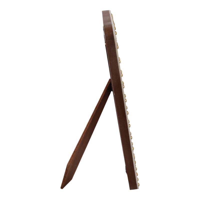 Wood Glass Photo Frame Studded Border Glam Modern Design - 9" Ivory