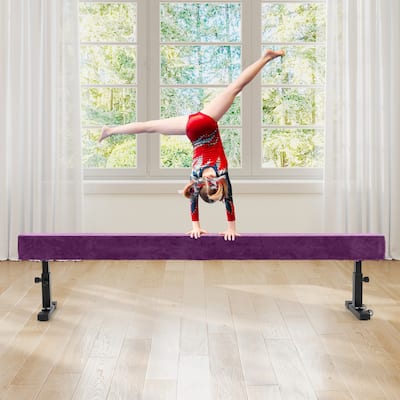 7.5 Feet Adjustable Gymnastics Balance Beam with Suede Surface and EVA Foam for Kids and Teens - 90" x 12" x 17"-23"
