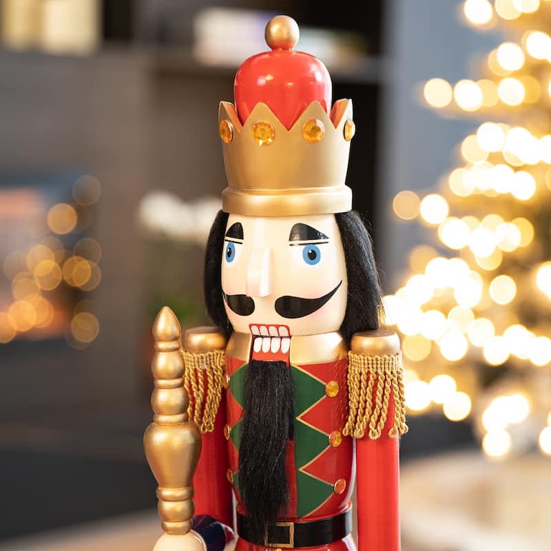 Glitzhome 24"H Wooden Christmas King Nutcracker Table Top Centerpiece Decor