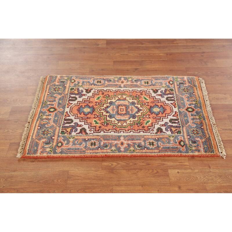 Hand Knotted Oriental 100% Wool Carpet Traditional Medallion Oranges & Rust Heriz (serapi) Area Rug - 3' 0'' X 2' 0''