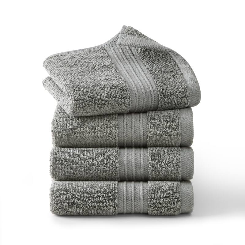 TOWN & COUNTRY EVERYDAY 4-Piece Solid Dobby Border Washcloth Set, 13x13-Inch, 100% Cotton