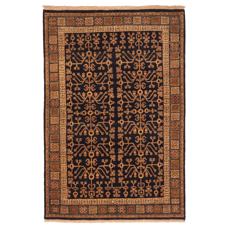 ECARPETGALLERY Hand-knotted Finest Agra Jaipur Black Wool Rug - 4'0 x 5'11