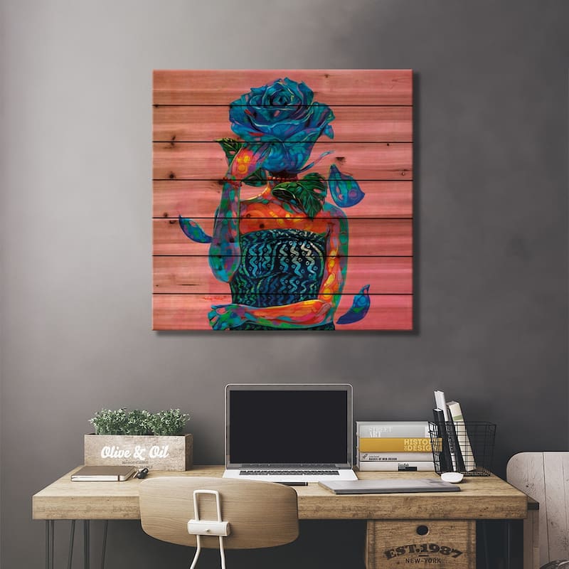 Lady Blue Print On Wood by Akintayo Akintobi - Multi-Color
