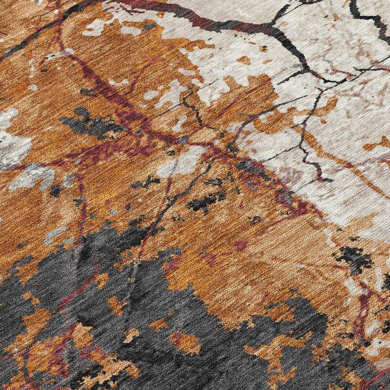 Machine Washable Indoor/ Outdoor Modern Crackle Chantille Rug