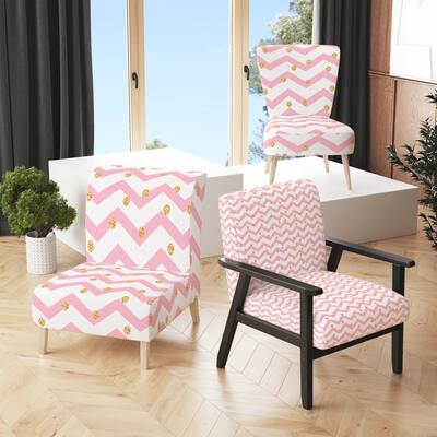 Designart "Pink Zigzag Chevron " Upholstered Patterned Accent Chair and Arm Chair