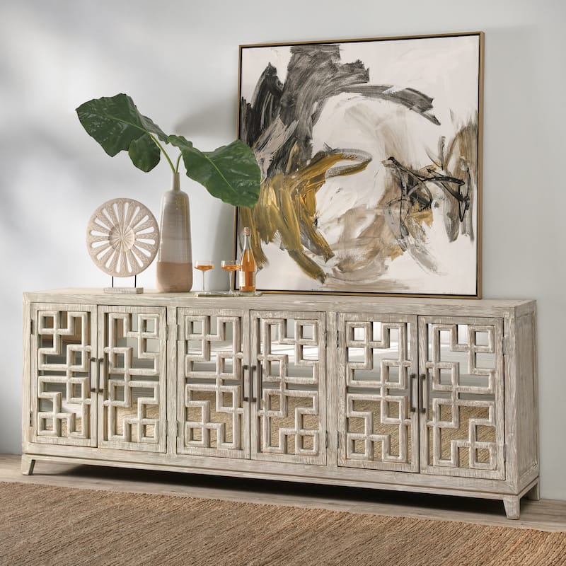 Classic Home Arley 6-Door Ivory Sideboard Buffet - 98Wx18Dx36H