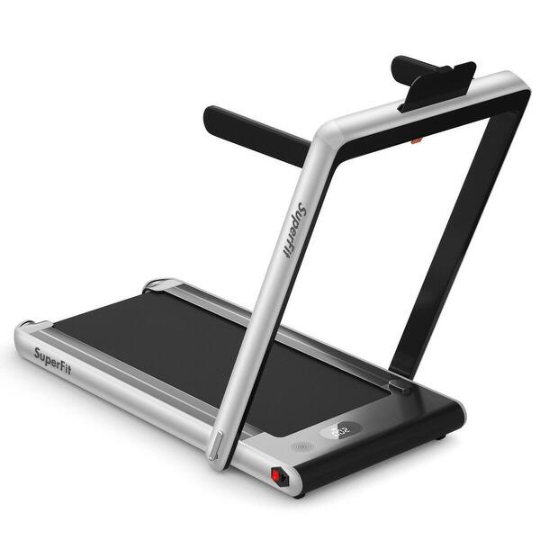slide 1 of 61, 2-in-1 Electric Motorized Health and Fitness Folding Treadmill with Dual Display and Bluetooth Speaker
