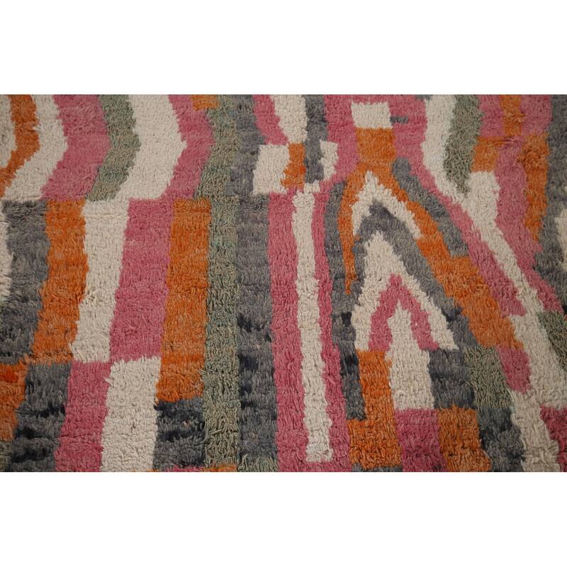 Multi-Color Moroccan Abstract Area Rug Hand-Knotted Wool Carpet - 5'11"x 10'0"