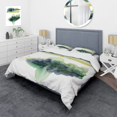 Designart 'Golden Green Abstract Clouds With Blue Points IV' Modern Duvet Cover Set