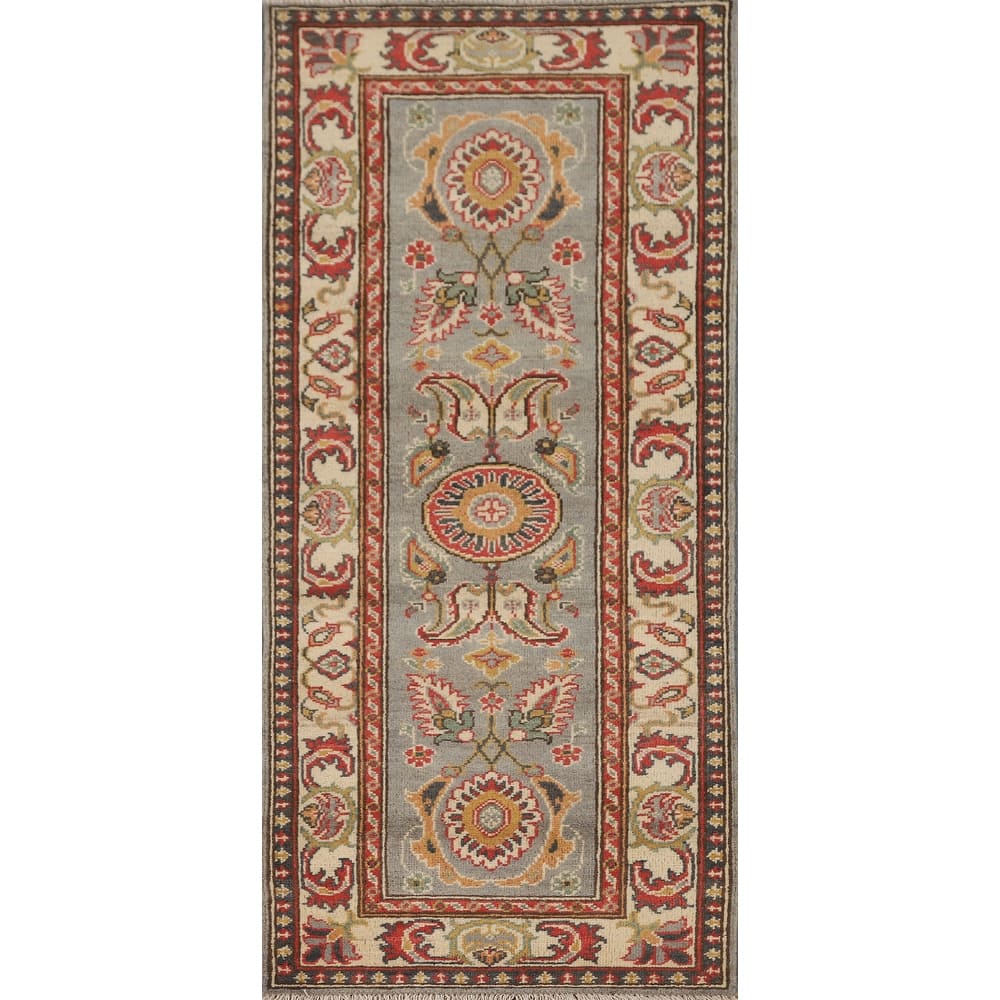 Floral Kazak Runner Rug Hand-Knotted Wool Carpet - 2'2" x 5'7"
