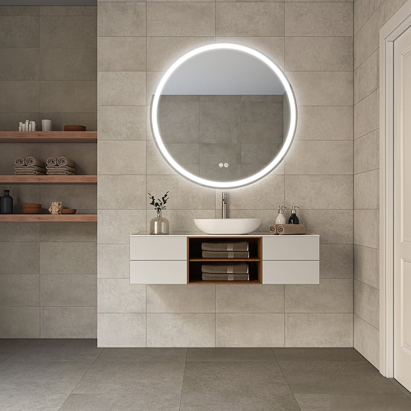 Circular LED Anti-Fog Mirror for Bathroom, Three-Color Lighting Adjustable
