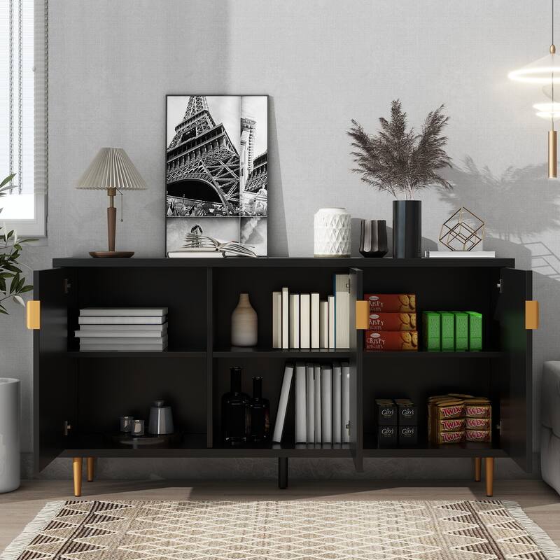 Scandinavian Style TV Stand with 3 Doors & Adjustable Shelves, Fits TVs Up to 70 Inches