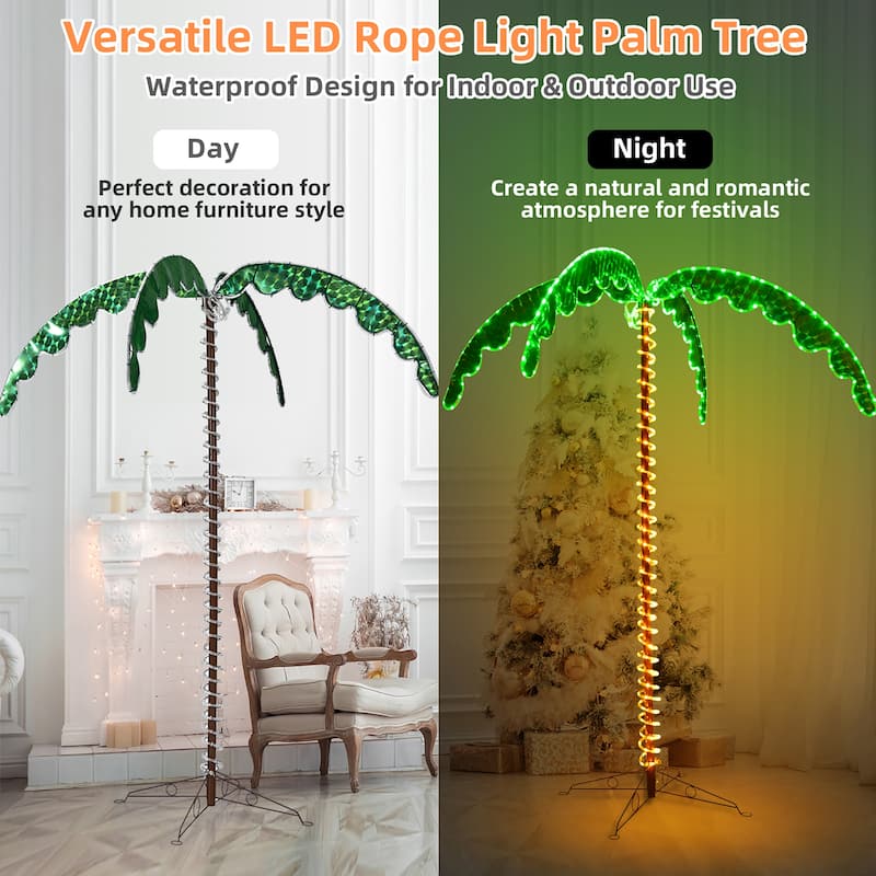 Costway 2PCS 5 FT & 7 FT Tropical LED Rope Light Palm Trees Pre-Lit - See Details