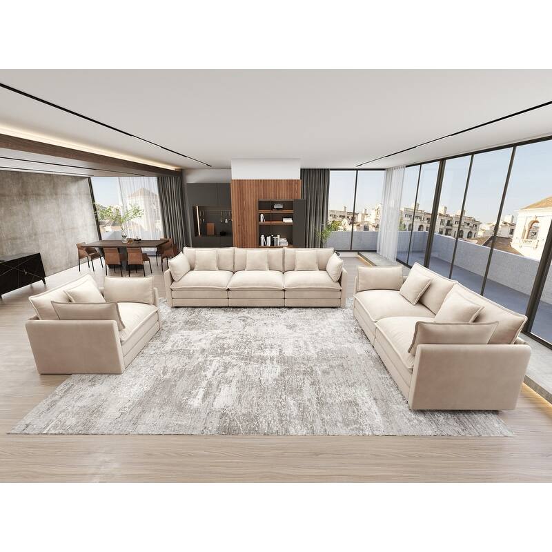 Modern Living Room Set, Upholstered Chenille Sofa with Pillows for Living Room, Chenille