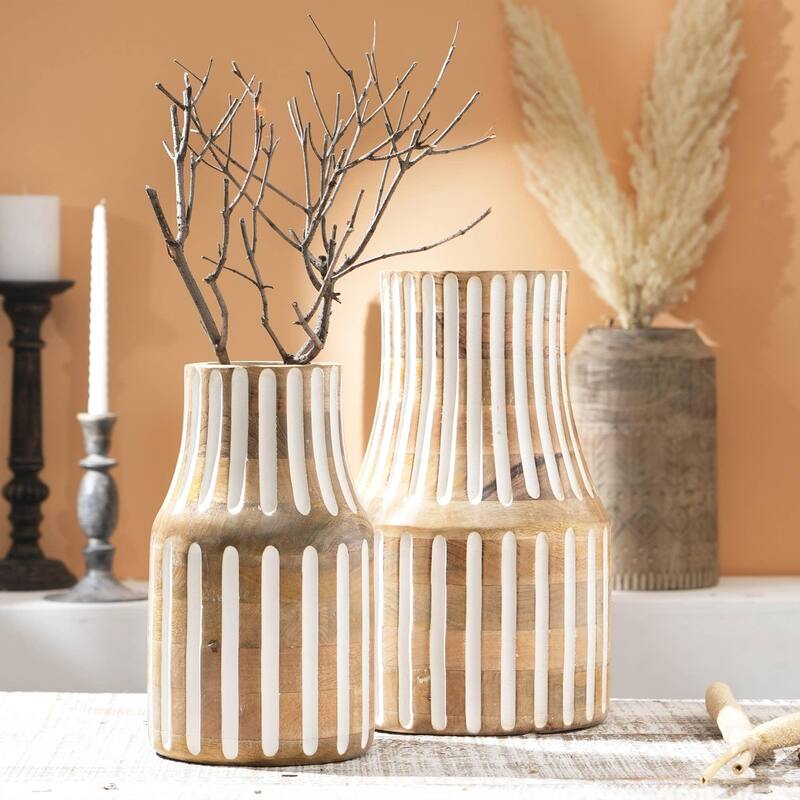 Handcrafted Mango Wood Vase for Living Room - 9x15 Inch Tabletop Accent