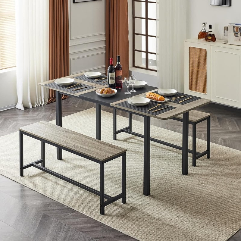 3 - Piece Expandable Dining Set,One Table With Two Benches