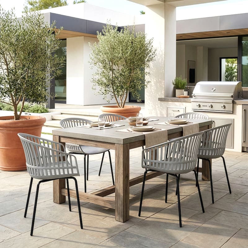 Set of 2 Barras Grey Plastic Dining Chair with Black Iron Legs