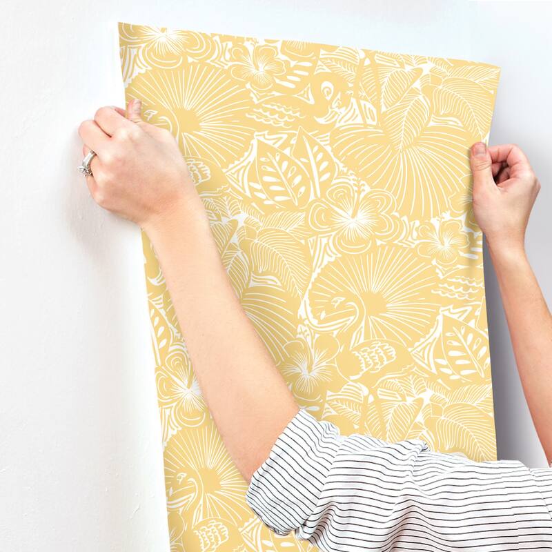 A-Street Prints Idalia Yellow Floral Flamingo Wallpaper