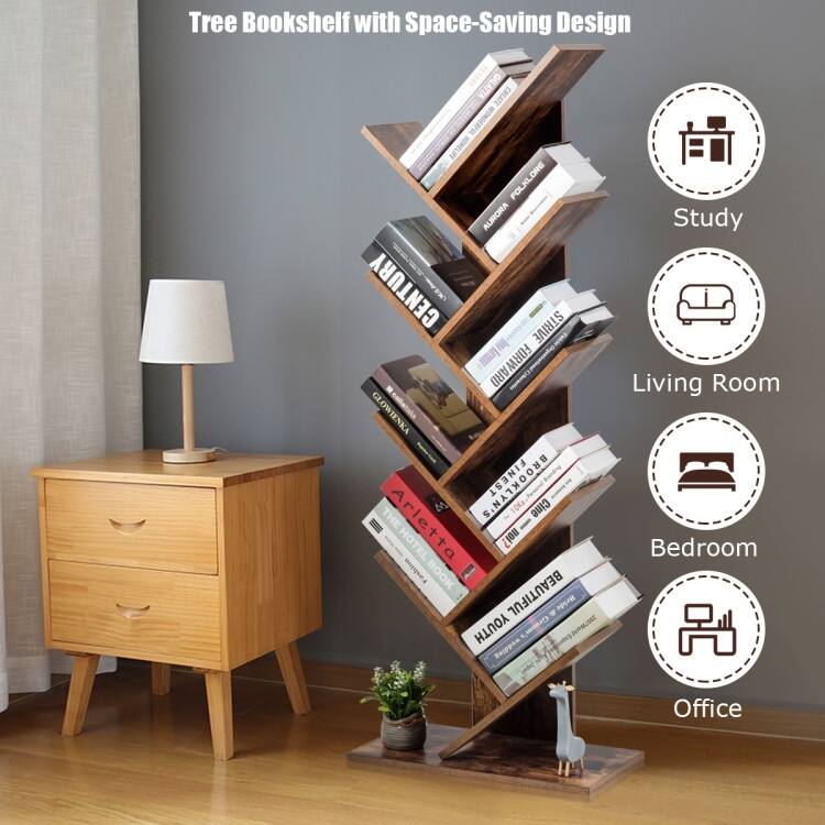 8-Tier Tree Bookshelf for Living Room with Large Storage and Stability - 20" L x 11" W x 55" H