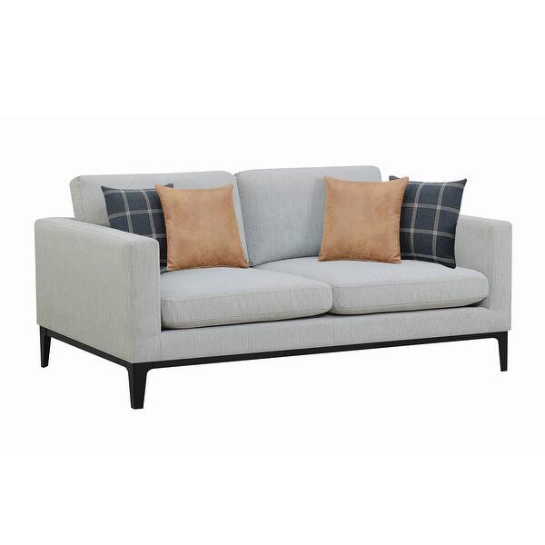 slide 2 of 5, Upholstered Sofa with Metal Base in Light Grey and Black