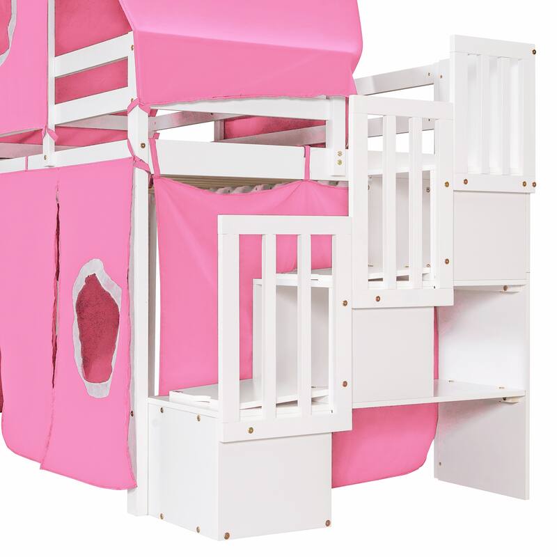 Roomfitters Twin Size Loft Bed with Slide, Tent Canopy and Decorative Tower, Playful Sleep Space