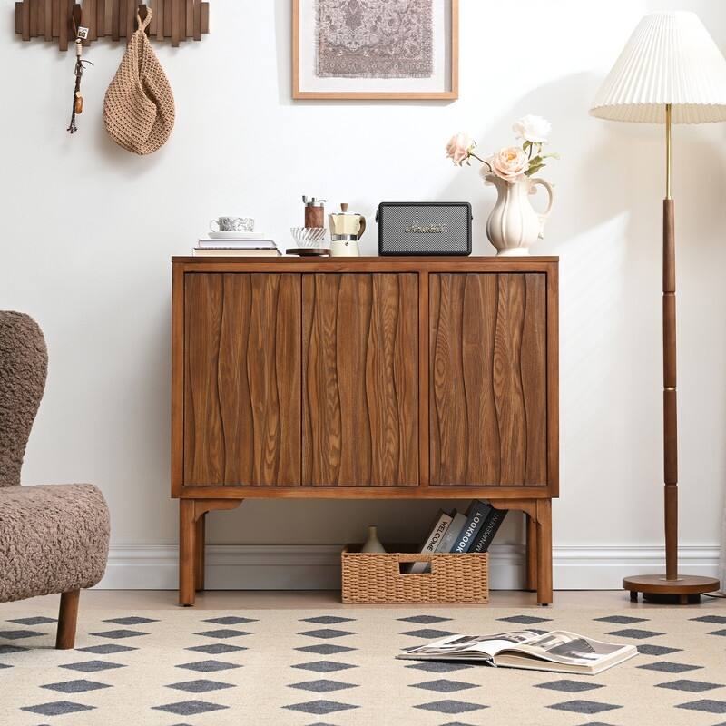 Mid-Century Modern Sideboard with Wave Doors - 39 in.