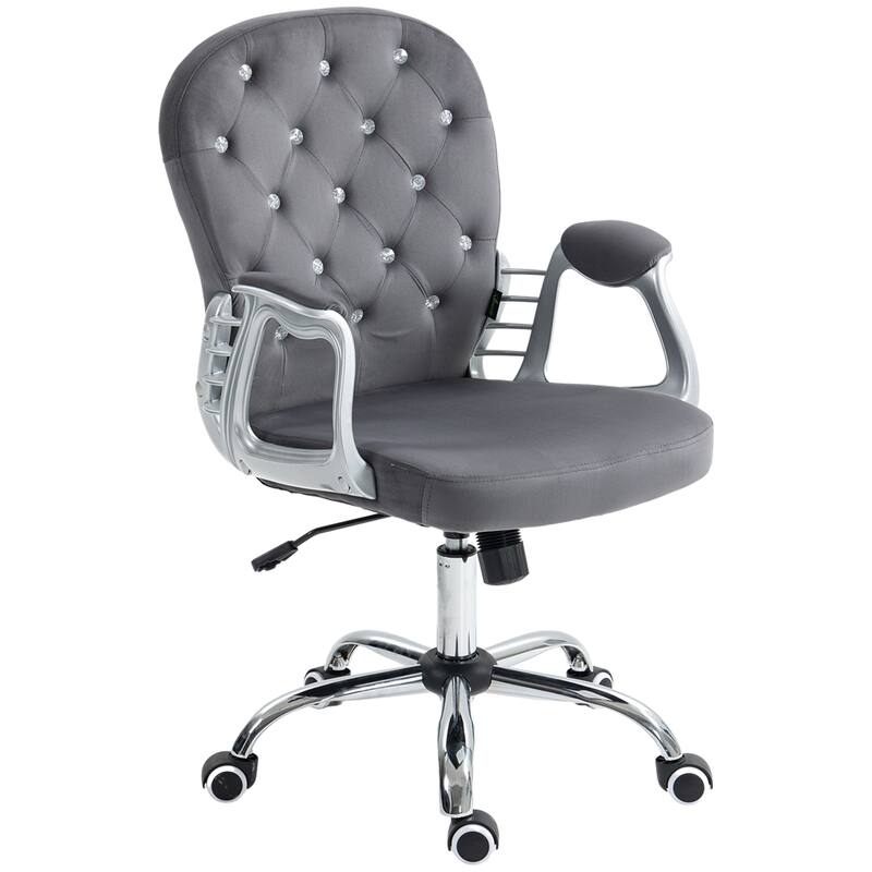 Velvet Home Office Chair with Swivel Wheels, Button Tufted Upholstered Desk Chair, Computer Chair with Adjustable Height