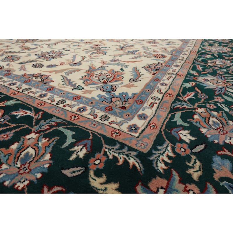 12x15 Hand Knotted Wool Cream Kashaan Traditional Botanical Plush Pile Area Rug - 12' x 15'