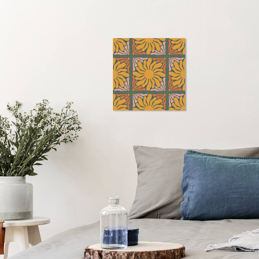 Wynwood Studio Canvas Abstract Sun Floral Divisions Gold and Dark Gold Modern & Contemporary Wall Art Canvas Print