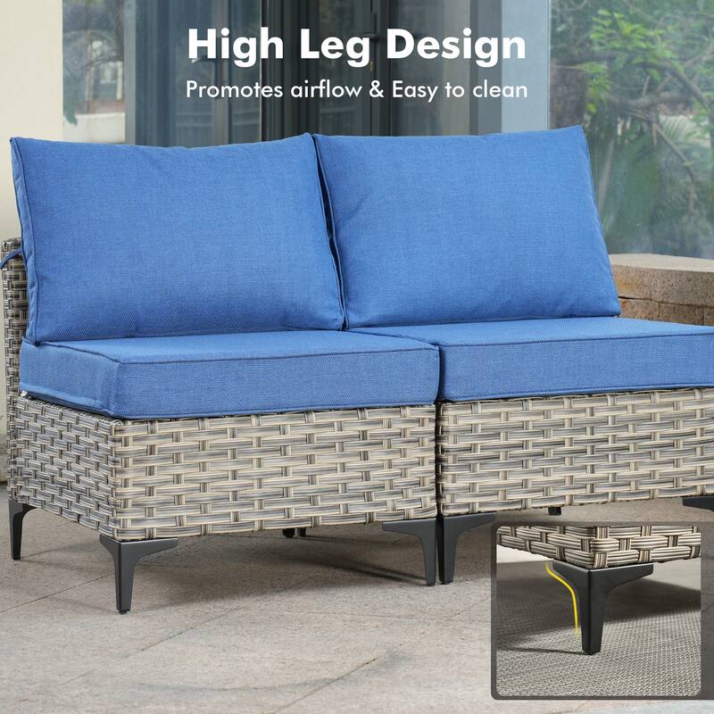 OVIOS 5 Pieces Outdoor Wicker Furniture Set With Solar-Powered Coffee Table