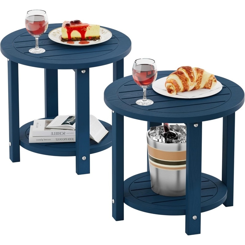 WINSOON Outdoor Side Table for Patio 16in HIPS Small Round Outdoor End Table - 2-Tier