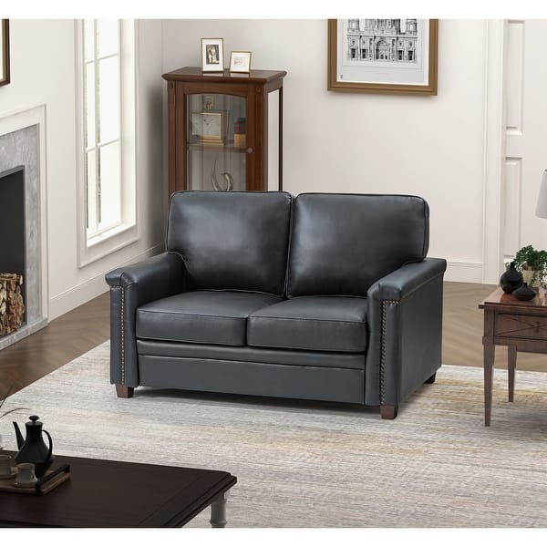 slide 2 of 46, Irene Transitional Sofa with Nailhead Trim and Solid Wooden Legs BLACK