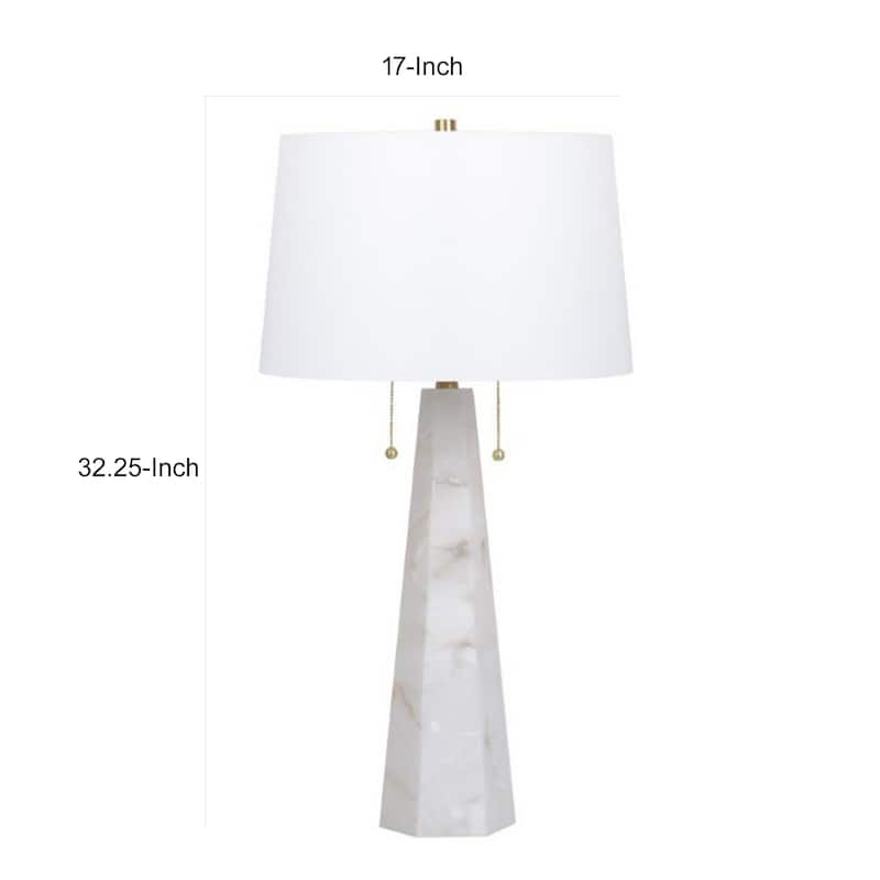 32 Inch Table Lamp, White Drum Shade, Double Pull Chain, Tapered Cone Base