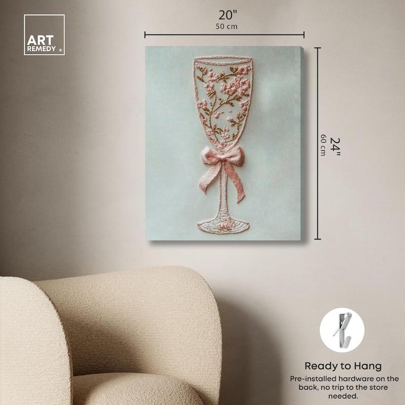 Champagne Glass Bow Canvas by Art Remedy, Gallery Wrapped