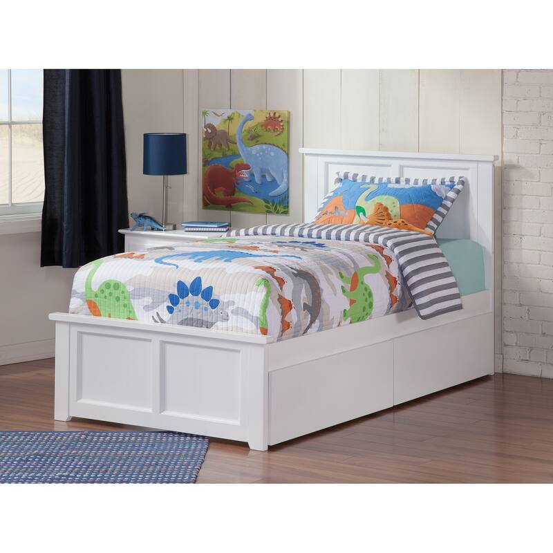 Asian Platform Bed with Footboard & 2 Drawers - Storage Bed Frame - Slatted Support