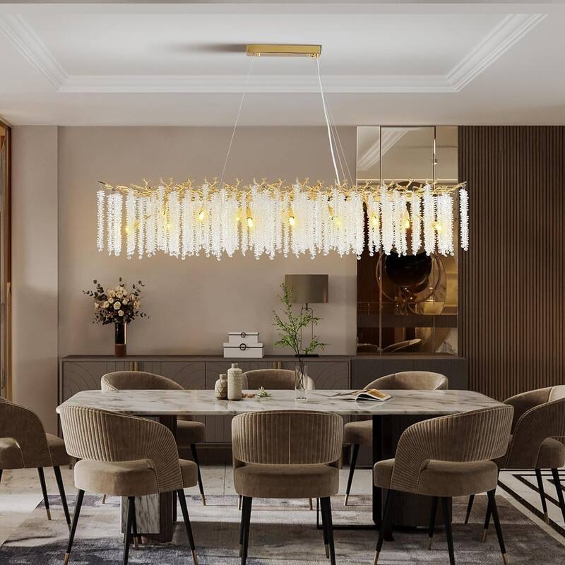 KAYLA Indoor Rectangle Crystal Chandeliers, Dining Room Light, Pendant Light Fixture for Kitchen Island