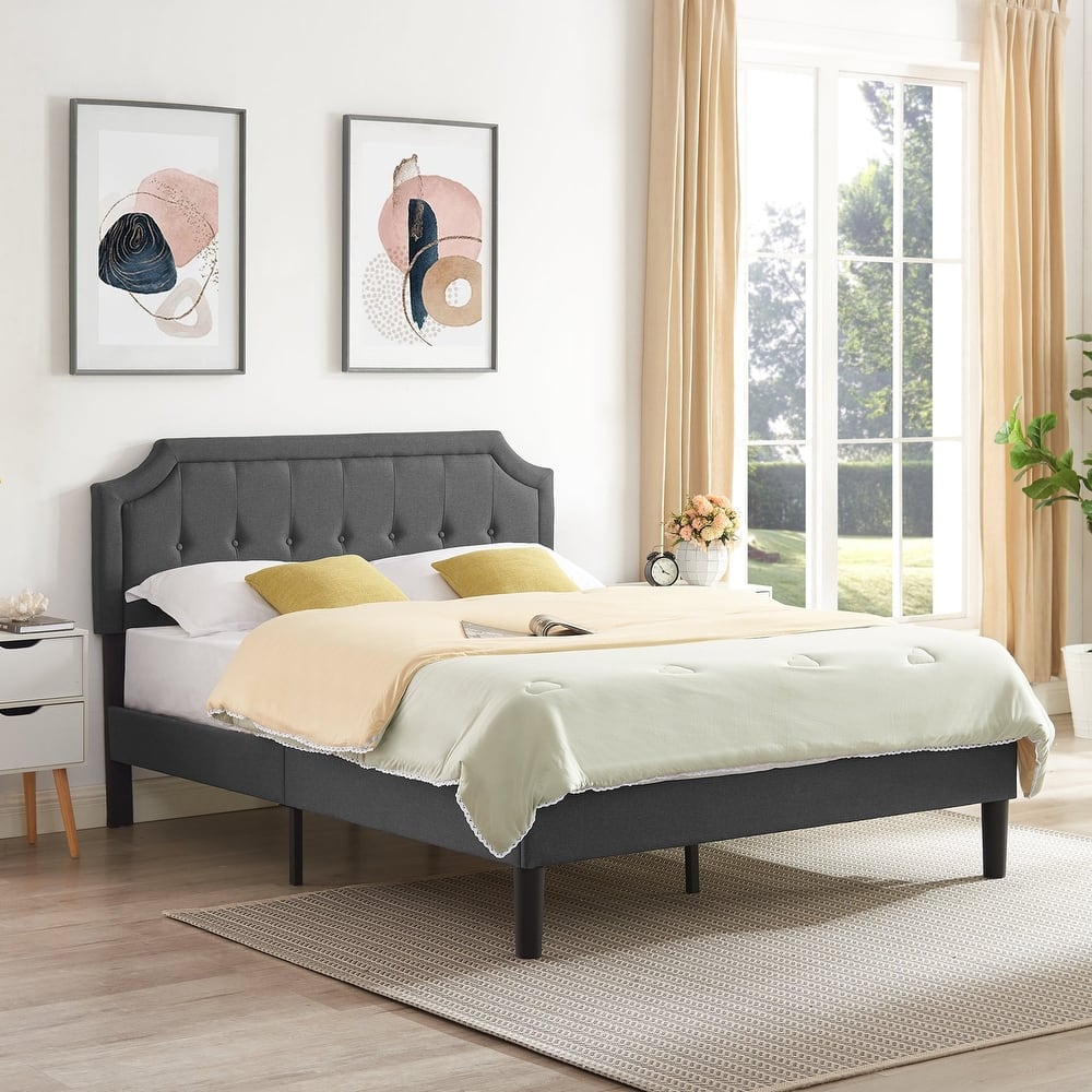 Javlergo Modern Upholstered Bed Frame with Height Adjustable Headboard Heavy-Duty Frame No Box Spring Needed