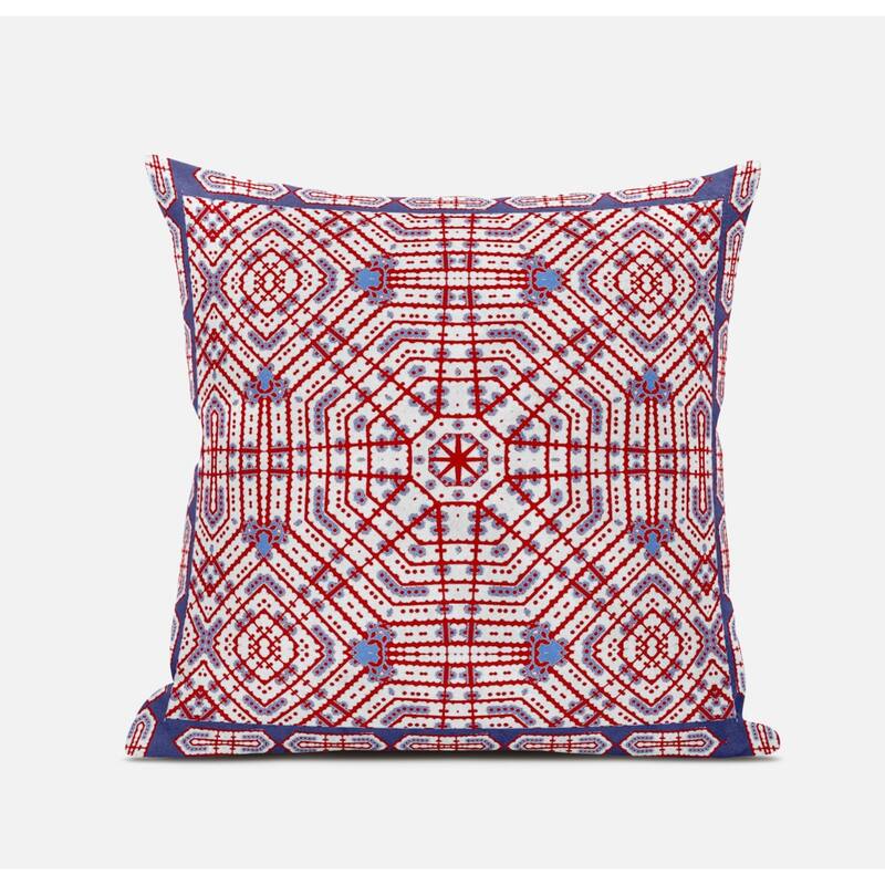 16" Red White Geostar Zippered Suede Throw Pillow - 18x18