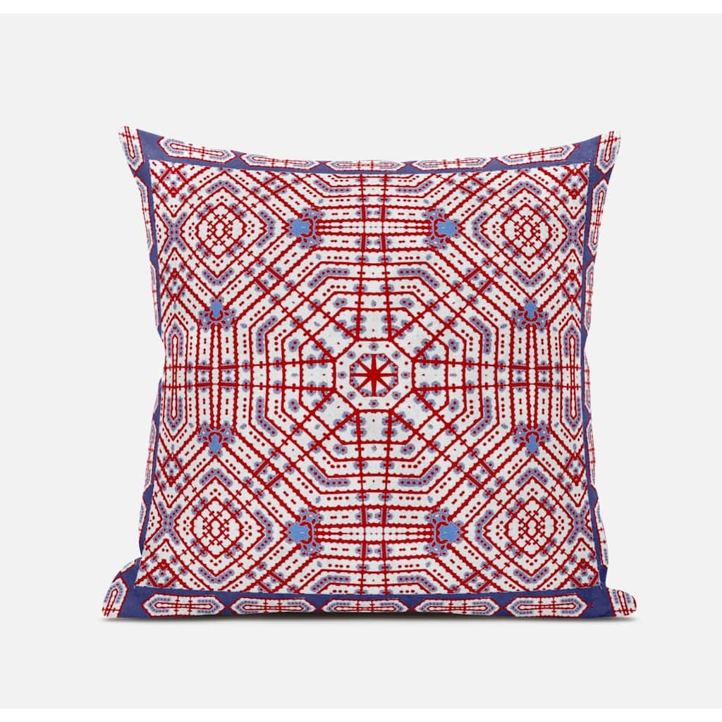 16" Red White Geostar Zippered Suede Throw Pillow