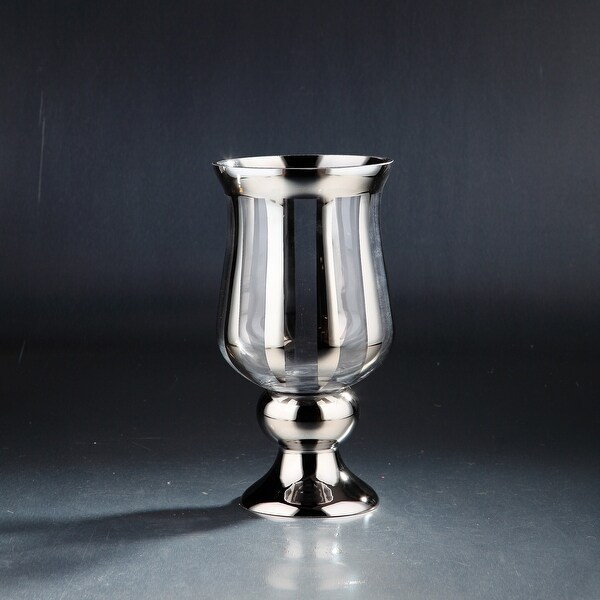 12" Metallic Silver Hurricane Glass Table Top Candle Holder - N/A