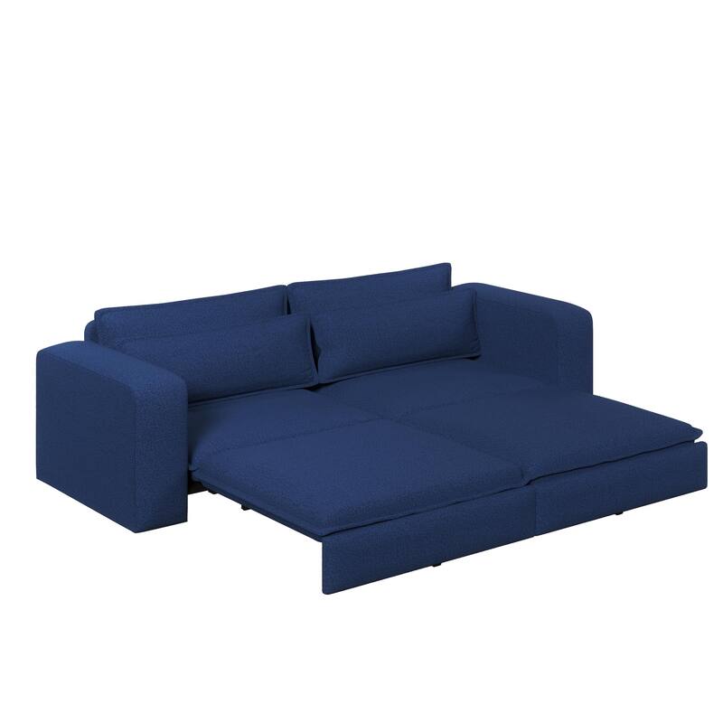 93" Convertible Sleeper Sofa Bed with Chaise Lounge, 3-in-1 Pull Out Sofa Couch, Teddy Fabric Loveseat Sofa w/ 2 Lumbar Pillows
