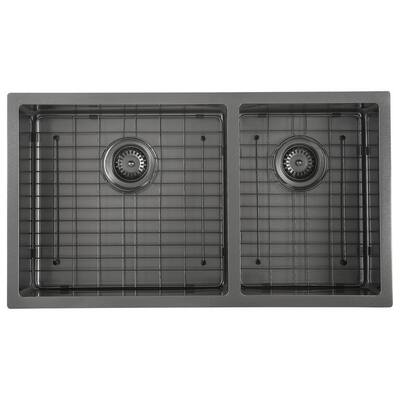 Ancona 32in. 60/40 Double Bowl Kitchen Sink in Black PVD Nano