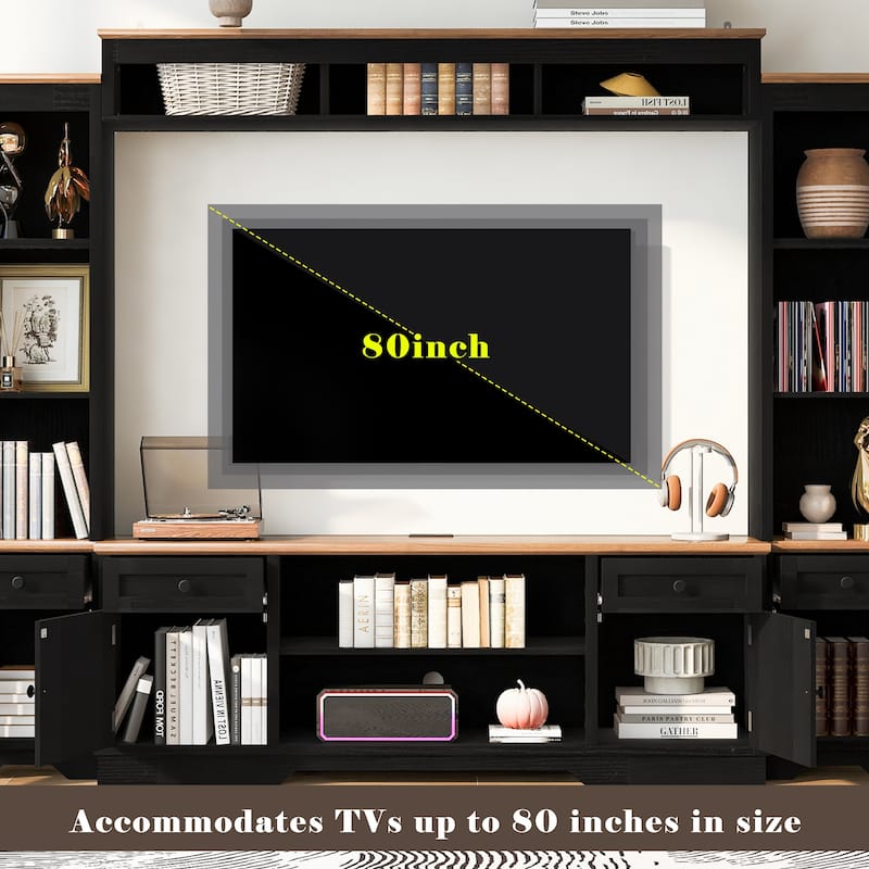 98.7" Farmhouse Wall Unit Entertainment Center with Barn Doors, TV Stand with Storage for TVs up to 75"