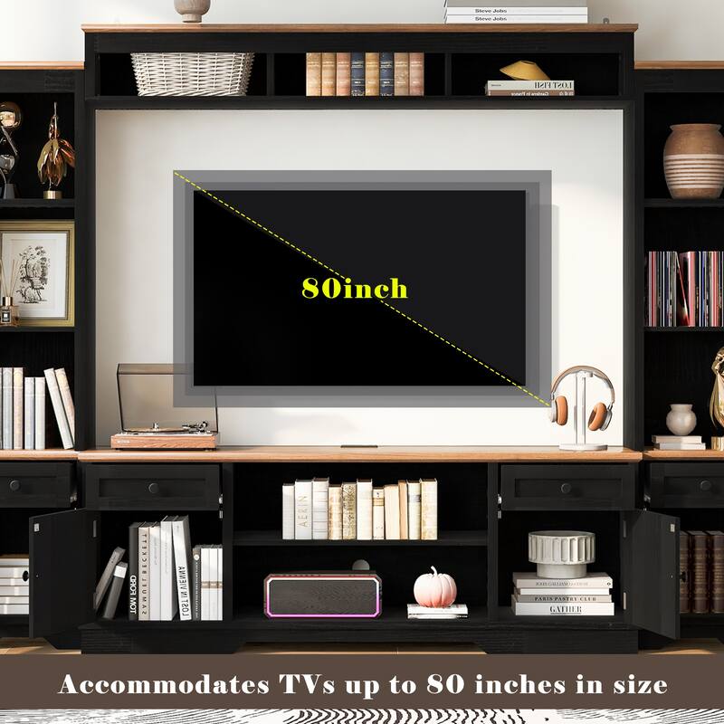 Modern 98.8" W Wall Unit Entertainment Center with Bookshelves for TVs up to 80"